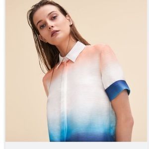 Maje Gradient Button Down Shirt - White, Orange, Blue